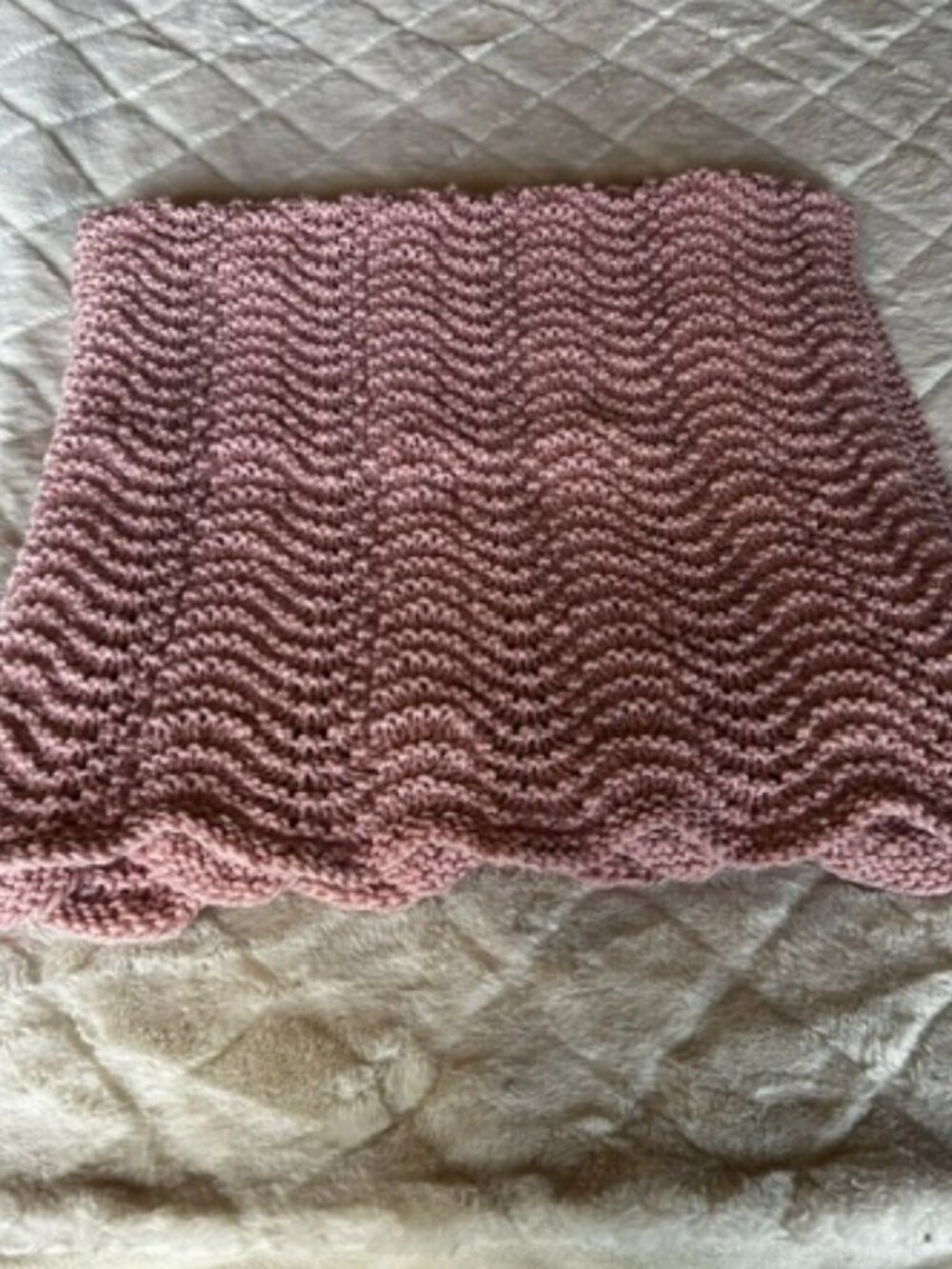 New Handmade Knit Baby Blanket - Rose Color